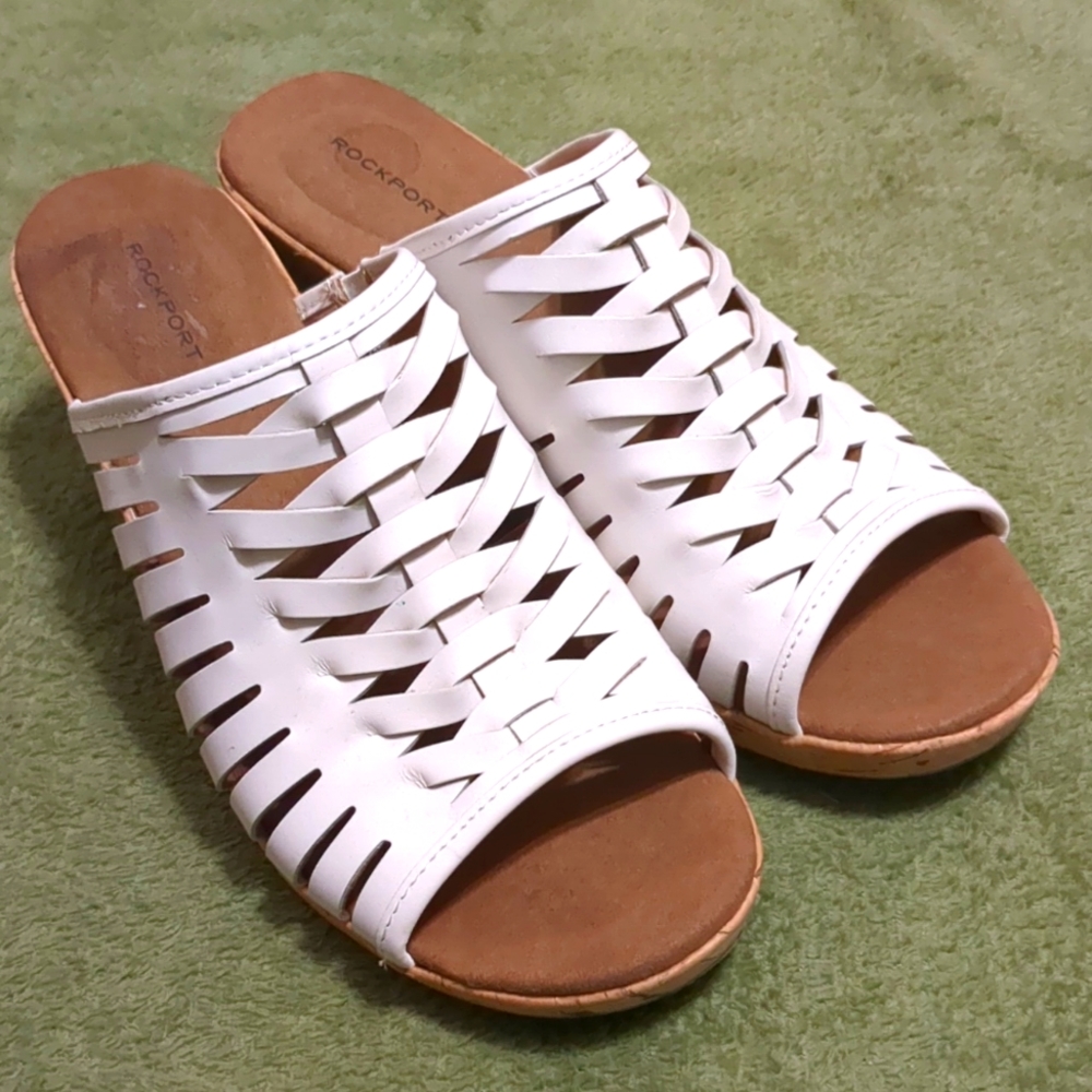 Rockport Size 7.5 Woven White and Cork Wedge Sandal